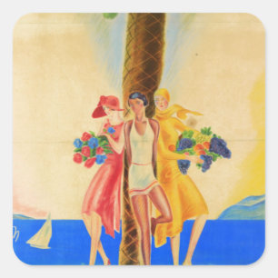 Pegatina Cuadrada Viajes franceses de Cannes de época