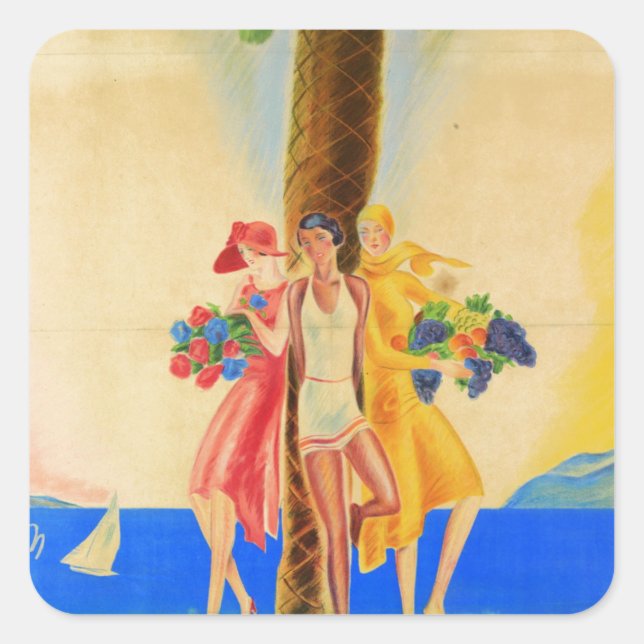 Pegatina Cuadrada Viajes franceses de Cannes de época (Anverso)