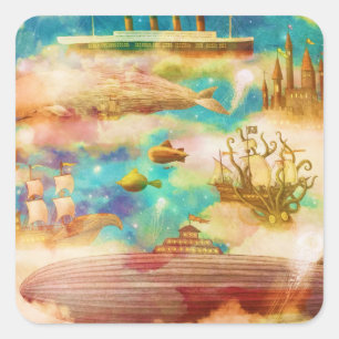 Pegatina Cuadrada Viajes Vintage World Sky Blue Ocean Whats