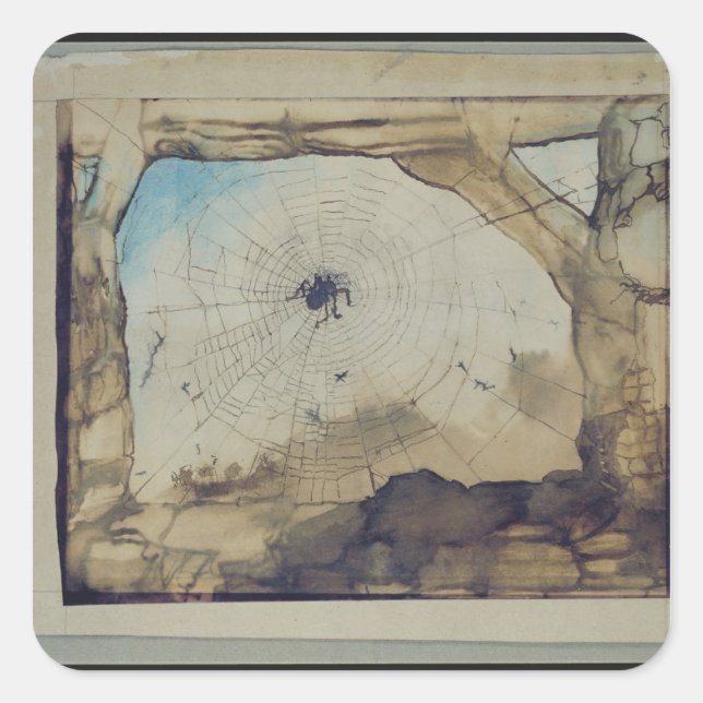 Pegatina Cuadrada Vianden a través de la web de una araña (Anverso)