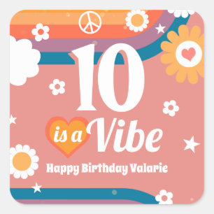 Pegatina Cuadrada Vibe Retro 10 cumpleaños