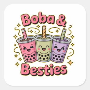 Pegatina Cuadrada Vibes BOBA & Besties - Perfecto para los amantes d