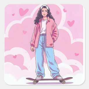 Pegatina Cuadrada Vibes de Chica para patinadores - Collage estético