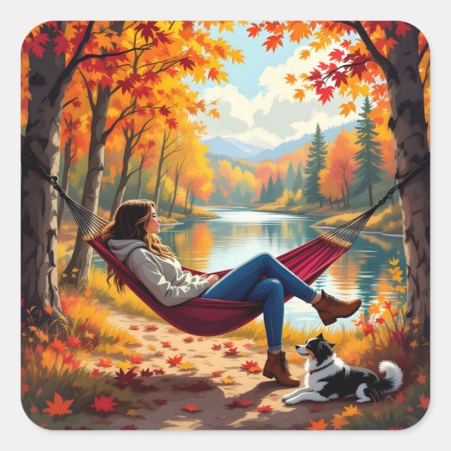 Pegatina Cuadrada Vibes de otoño y bendiciones de otoño (Anverso)