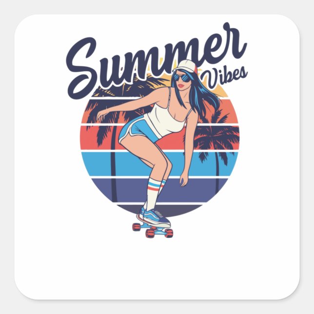 Pegatina Cuadrada Vibes de verano (Anverso)