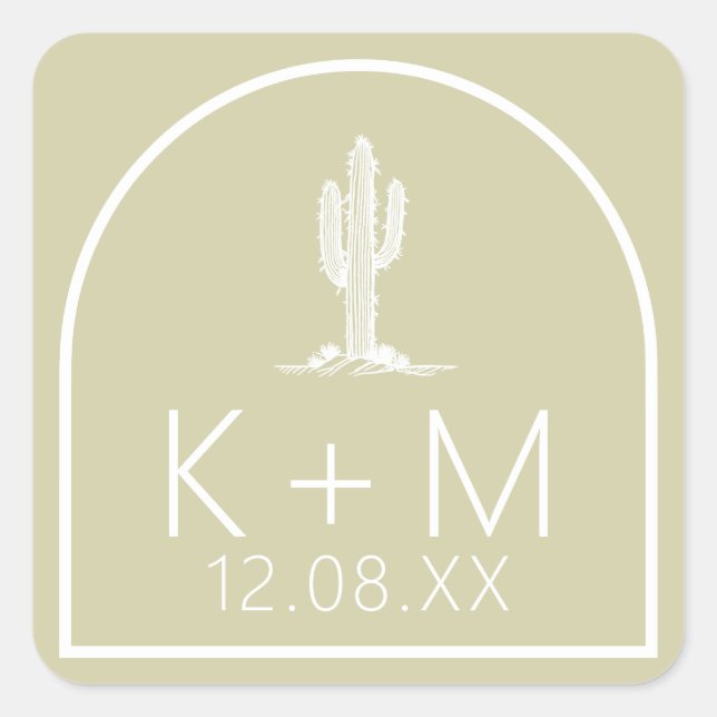 Pegatina Cuadrada Vibes del desierto Boda Cactus Motif Sage ID1019 (Anverso)