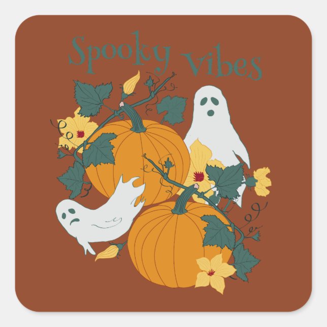 Pegatina Cuadrada Vibes fantasmales (Anverso)
