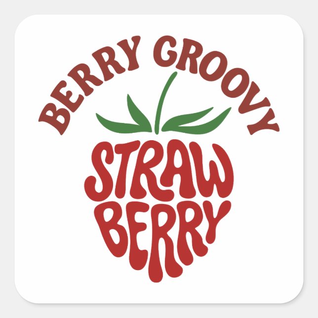 Pegatina Cuadrada Vibes Groovy Strawberry Retro 70 (Anverso)