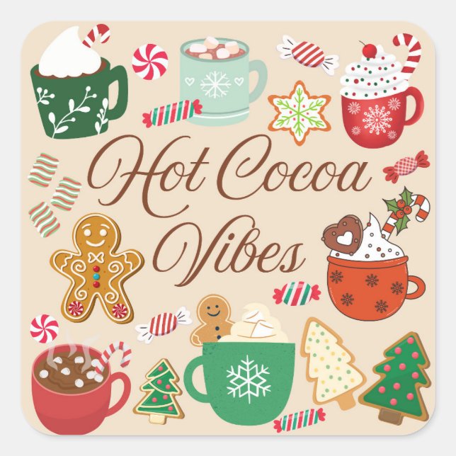 Pegatina Cuadrada Vibraciones de Chocolate Caliente de Navidad (Anverso)