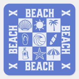Pegatina Cuadrada Vibraciones de playa vintage - Playa Playa Playa 