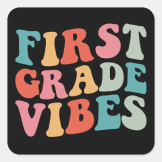Pegatina Cuadrada Vibraciones de Primer Grado Retro Groovy Profesor