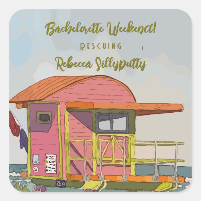 Pegatina Cuadrada Vibraciones de Salvavidas Rosado Fin de semana de  (Anverso)