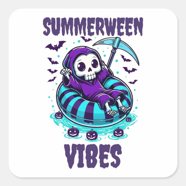 Pegatina Cuadrada Vibraciones de Summerween – Segador Relajado (Anverso)