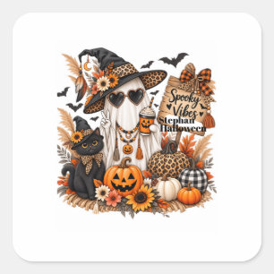 Pegatina Cuadrada Vibraciones espeluznantes de Halloween boho person