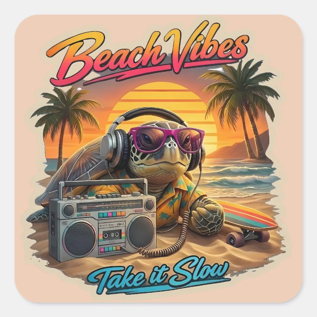 Pegatina Cuadrada Vibraciones Retro de Turtle Beach - Gráfico de Cal (Anverso)