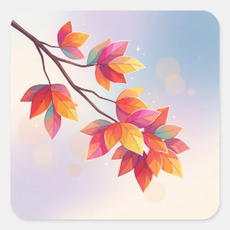 Pegatina Cuadrada Vibrant Autumn Leaves Branch