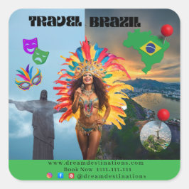 Pegatina Cuadrada Vibrant Brazilian Carnival Design Travel Agency