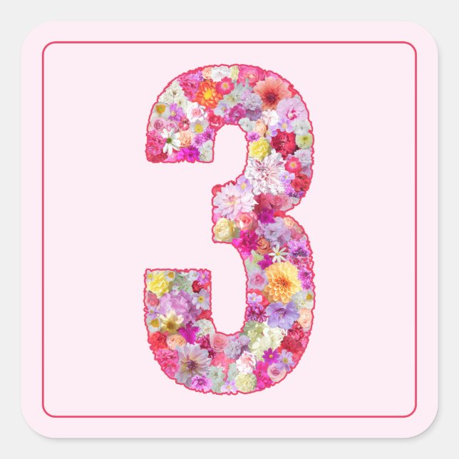 Pegatina Cuadrada Vibrant Colorful Pink Month Number 3 (Anverso)