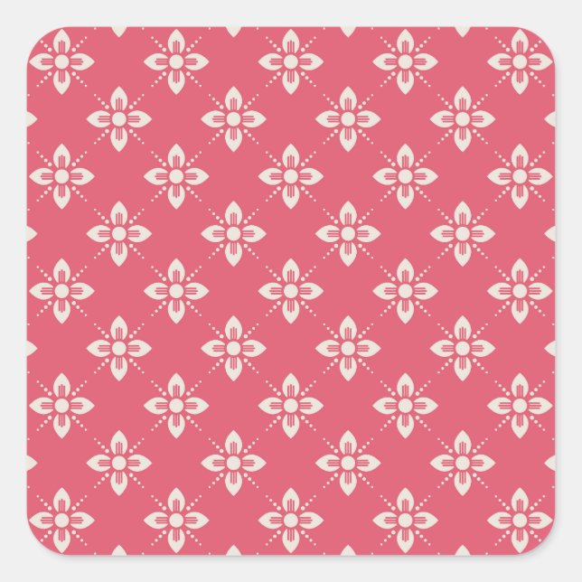 Pegatina Cuadrada Vibrant Pink Floral Pattern with Geometric Flowers (Anverso)
