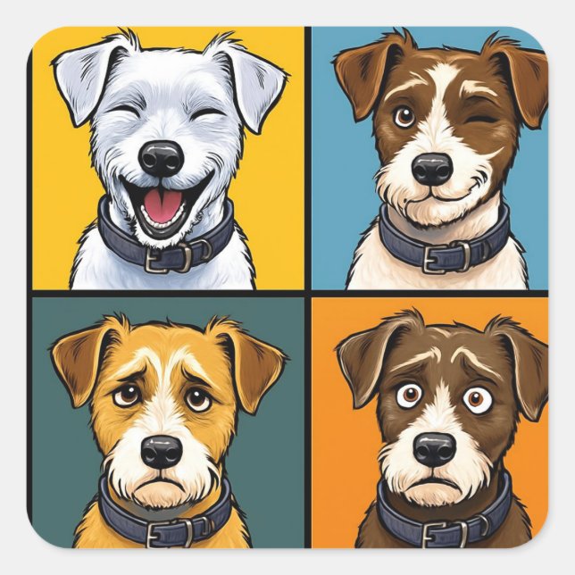 Pegatina Cuadrada Vibrant Pop Art Fox Terrier Seamless Pattern  (Anverso)