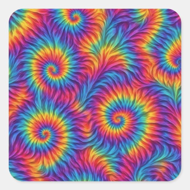 Pegatina Cuadrada Vibrant Rainbow Tie-Dye Swirl Sticker (Anverso)