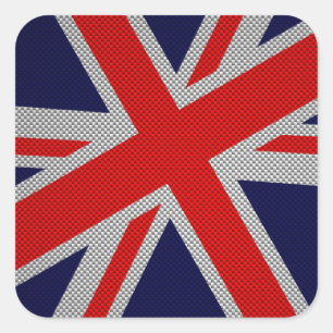 Pegatina Cuadrada Vibrant Union Jack on Carbon Fiber Style Print