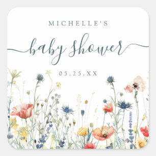 Pegatina Cuadrada Vibrant Wildflower Baby Shower