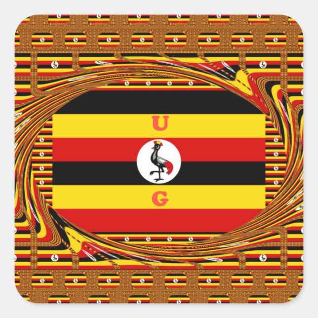Pegatina Cuadrada Vibrante arte inspirado en la bandera de Uganda (Anverso)