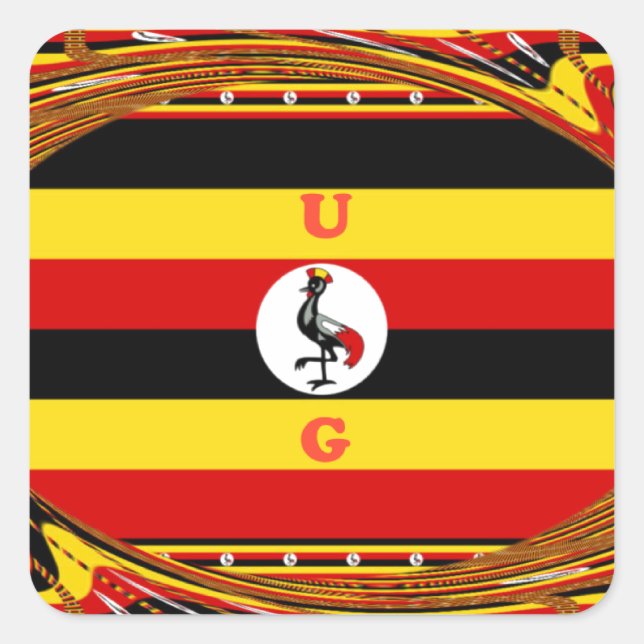 Pegatina Cuadrada Vibrante arte inspirado en la bandera de Uganda (Anverso)