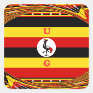 Pegatina Cuadrada Vibrante arte inspirado en la bandera de Uganda