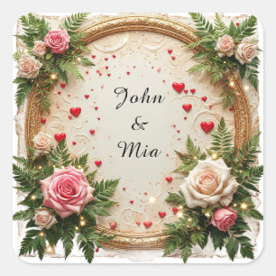 Pegatina Cuadrada Vibrante Diseño de Marco Floral