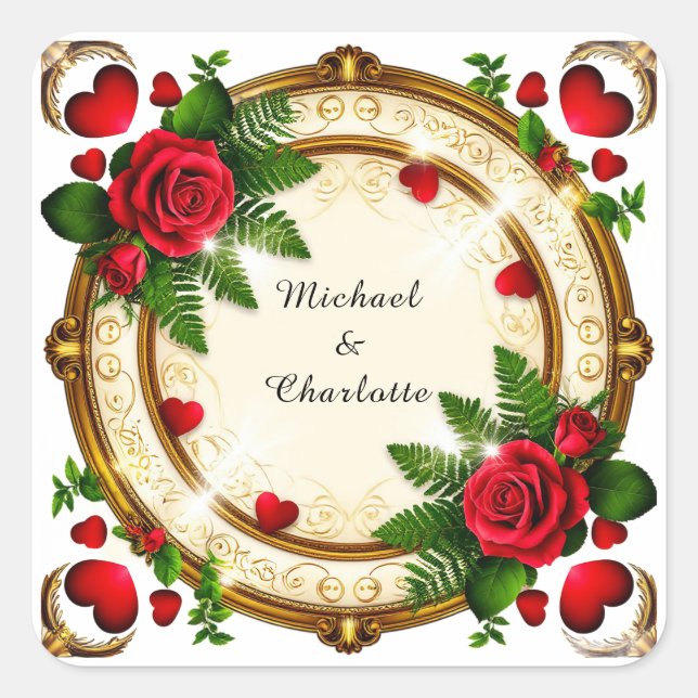 Pegatina Cuadrada Vibrante Diseño de Marco Floral (Anverso)