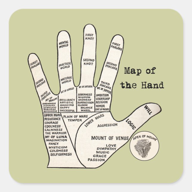 Pegatina Cuadrada Vibrante fortuna de palmistas de lectura de palma (Anverso)