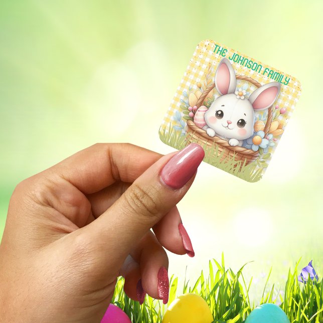 Pegatina Cuadrada Vibrante Pascua feliz en un fondo amarillo (Vibrant Happy Easter in a Yellow background Square Sticker)