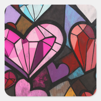 Pegatina Cuadrada Vibrantes Corazones Mosaicos