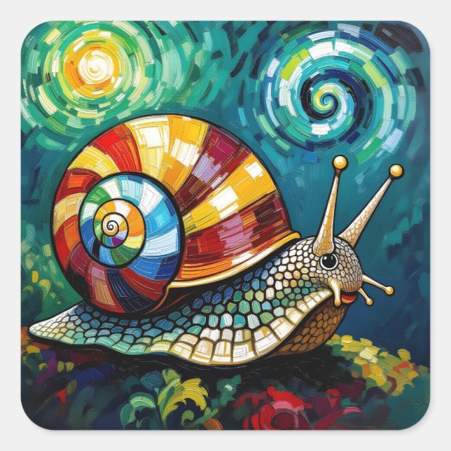 Pegatina Cuadrada Vibrantly Colorful Impasto Whimsical Snail (Anverso)