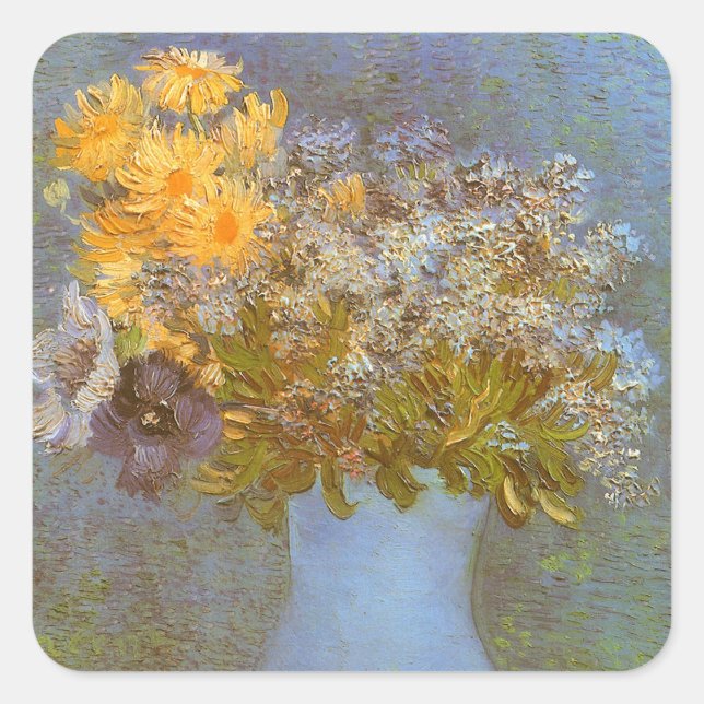 Pegatina Cuadrada Vicente van Gogh Vase de Lilacs, Daisies, Anemones (Anverso)