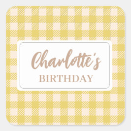 Pegatina Cuadrada Vichy casa de campo preppy amarillo gingham plaid