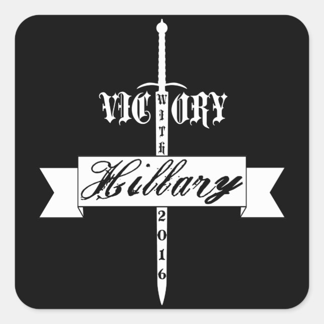 Pegatina Cuadrada Victoria con Hillary - 2016 (Anverso)