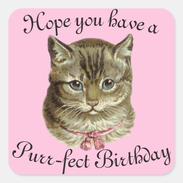Pegatina Cuadrada Victoria Happy Birthday Kitty Wishes (Anverso)
