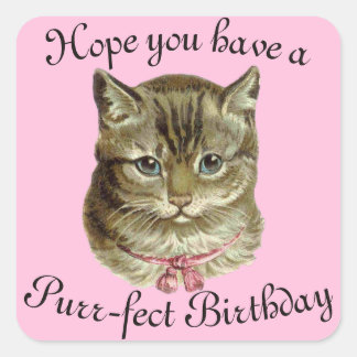Pegatina Cuadrada Victoria Happy Birthday Kitty Wishes