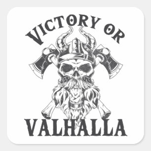 Pegatina Cuadrada Victoria o Valhalla - Viking Ax