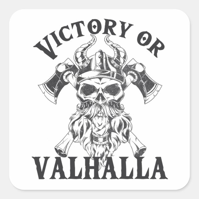 Pegatina Cuadrada Victoria o Valhalla - Viking Ax (Anverso)