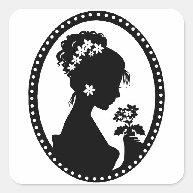 Pegatina Cuadrada Victorian Cameo Silhouette (Anverso)