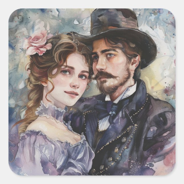 Pegatina Cuadrada Victorian Couple (Anverso)