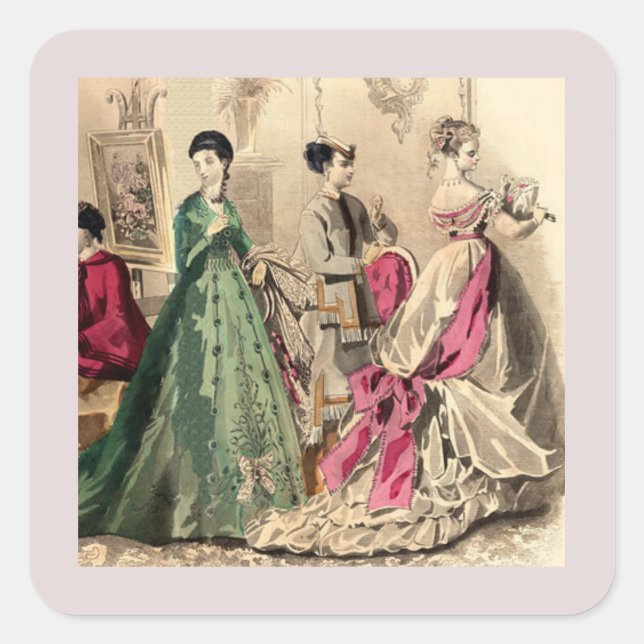 Pegatina Cuadrada Victorian Dress With Pink Bow  (Anverso)