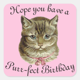 Pegatina Cuadrada Victoriano Feliz Cumpleaños Kitty Deseos