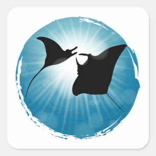 Pegatina Cuadrada Vida acuática subacuática de Manta Ray