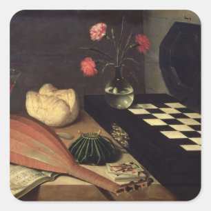 Pegatina Cuadrada Vida con ajedrez, 1630