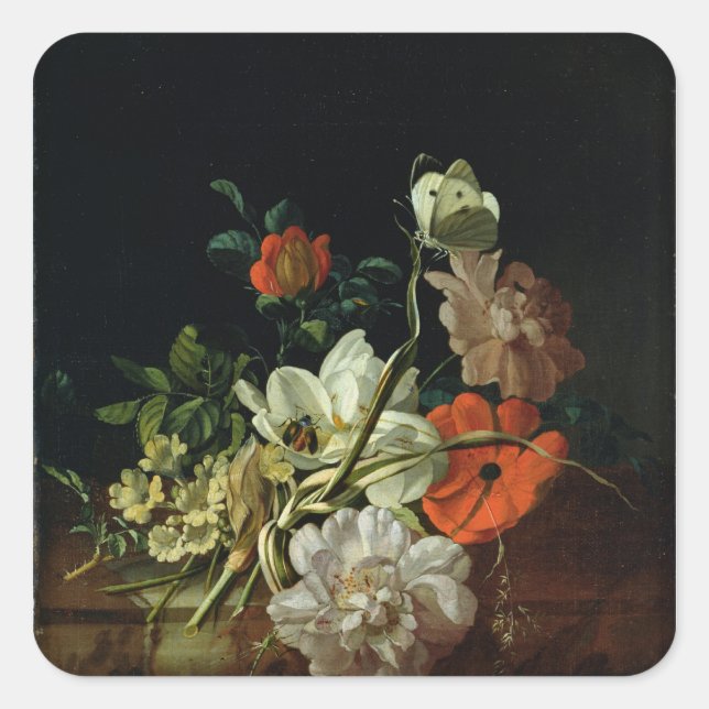 Pegatina Cuadrada Vida con flores (Anverso)